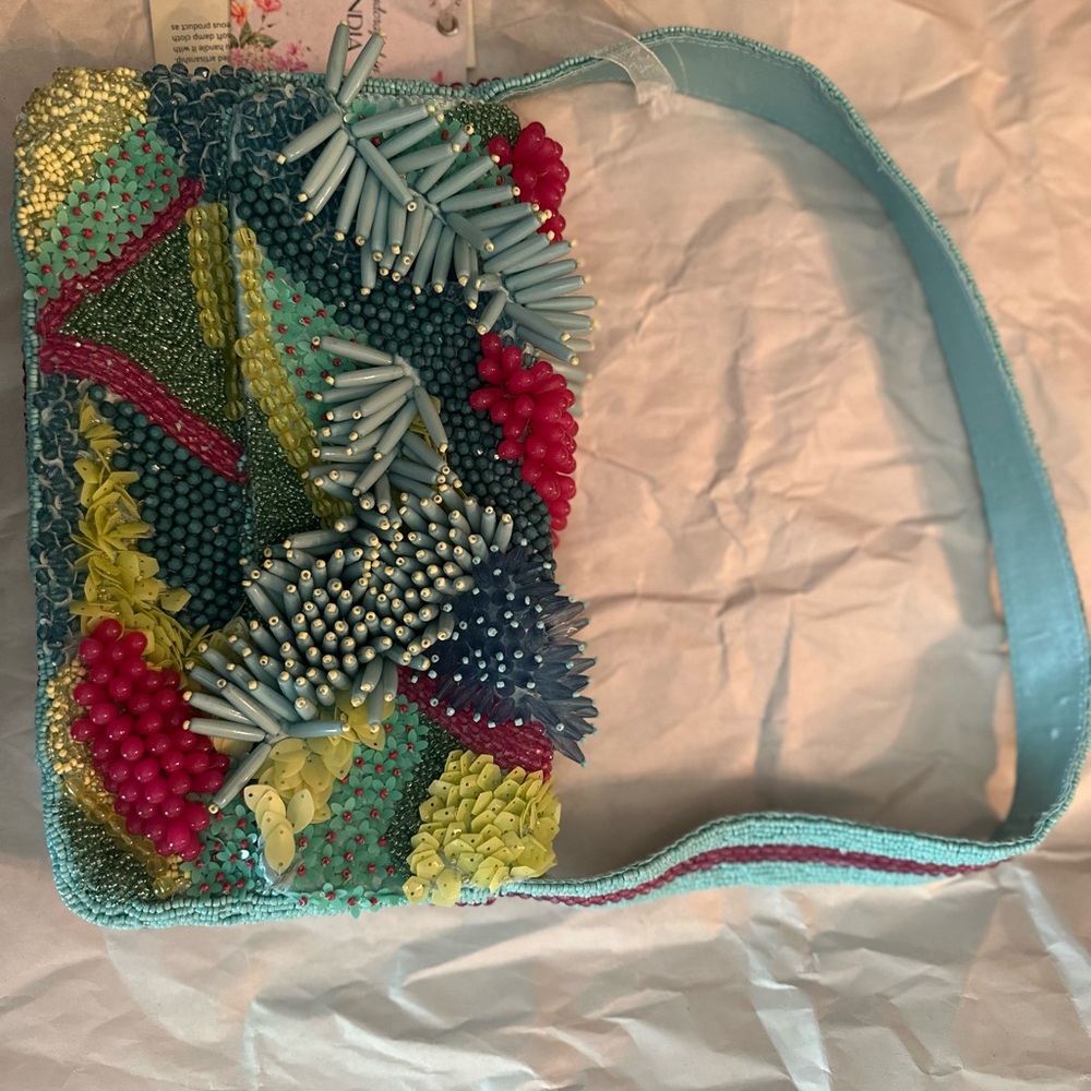 Vibrant Beaded Clutch with Strap
